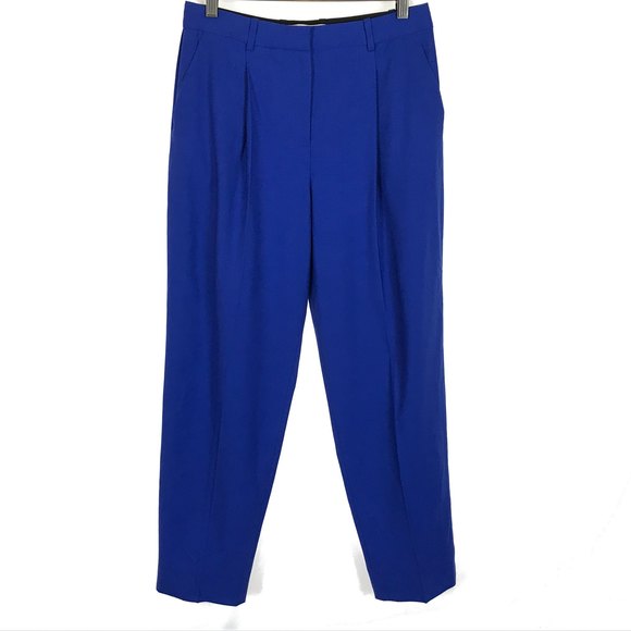 Womens Size 4 Diane von Furstenberg Blue Pleat Front Stretch Wool Dress Pants - Picture 2 of 4